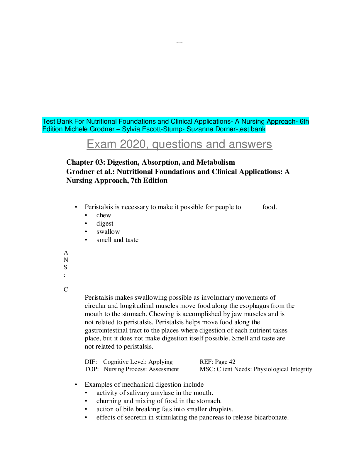 Preview image for Chapter 03: Digestion, Absorption, and Metabolism  Grodner et al.: Nutritional Foundations and Clinical Applications: A Nursing Approach, 7th Edition